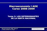 1 Macroeconomía I ADE, Tema 2 J. Andrés, J. Escribá, Mª.J. Murgui Macroeconomía I ADE Curso 2008-2009 Tema 2: LOS DETERMINANTES DE LA RENTA NACIONAL.