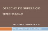 DERECHO DE SUPERFICIE DERECHOS REALES ANA GABRIEL ZÚÑIGA APONTE PROF. MARCO VINICIO ALVARADO.