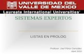 SISTEMAS EXPERTOS LISTAS EN PROLOG Profesor: Joel Pérez González Abril 2010.