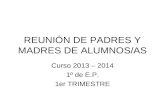REUNIÓN DE PADRES Y MADRES DE ALUMNOS/AS Curso 2013 – 2014 1º de E.P. 1er TRIMESTRE.