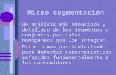 Micro segmentación Un análisis más minucioso y detallado de los segmentos o conjuntos parciales homogéneos que los integran. Estudio mas particularizado.