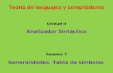 Teoría de lenguajes y compiladores Generalidades. Tabla de símbolos Semana 7 Unidad II Analizador Sintáctico.