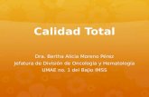 Calidad Total Dra. Bertha Alicia Moreno Pérez Jefatura de División de Oncología y Hematología UMAE no. 1 del Bajio IMSS.