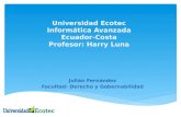 Universidad Ecotec Informática Avanzada Ecuador-Costa Profesor: Harry Luna Julián Fernández Facultad: Derecho y Gobernabilidad.