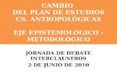 CAMBIO DEL PLAN DE ESTUDIOS CS. ANTROPOLÓGICAS EJE EPISTEMOLÓGICO - METODOLÓGICO JORNADA DE DEBATE INTERCLAUSTROS 2 DE JUNIO DE 2010.