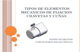 TIPOS DE ELEMENTOS MECANICOS DE FIJACION CHAVETAS Y CUÑAS DISEÑO DE EQUIPOS CARLOS MARIO SOLANO MOLINA.