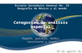 Región, paisaje, medio, territorio y lugar Escuela Secundaria General No. 23 Geografía de México y el mundo 26 de agosto de 2010.