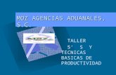 MOZ AGENCIAS ADUANALES, S.C. TALLER 5’ S Y TECNICAS BASICAS DE PRODUCTIVIDAD Para introducir el logotipo de su organización en esta diapositiva En el.