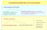 CLASIFICACIÓN DE LAS GALAXIAS GALAXIAS ACTIVAS Según su forma CUÁSARES : galaxias que emiten gran cantidad de energía en forma de luz RADIOGALAXIAS: galaxias.