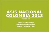 ASIS NACIONAL COLOMBIA 2013 TALLER #4 Julián David Sánchez Indira Lorena Rodríguez Sandra Catherine Coba.