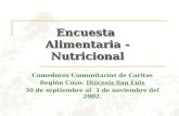 Comedores Comunitarios de Caritas Región Cuyo: Diócesis San Luis 30 de septiembre al 1 de noviembre del 2002. Encuesta Alimentaria - Nutricional.