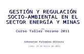 GESTIÓN Y REGULACIÓN SOCIO-AMBIENTAL EN EL SECTOR ENERGÍA Y MINAS Curso Taller Verano 2011