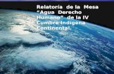 Relatoría  de la  Mesa  “Agua  Derecho  Humano”  de la IV Cumbre Indígena  Continental.