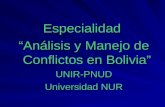 Especialidad  “Análisis y Manejo de Conflictos en Bolivia” UNIR-PNUD Universidad NUR