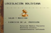 LEGISLACIÓN BOLIVIANA  -  SALUD Y MEDICINA -  EJERCICIO DE LA  PROFESIÓN