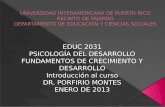 EDUC 2031 PSICOLOGÍA DEL DESARROLLO FUNDAMENTOS DE CRECIMIENTO Y DESARROLLO Introducción al curso