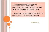 4.-Administración y organización física de centros de computo y 5.-Estandarización en la función informática
