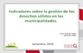 Indicadores sobre la gestión de los desechos sólidos en las municipalidades.
