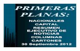 Primeras Planas Nacionales y Cartones 30 Septiembre 2012
