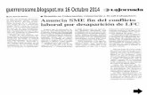 Monitoreo de Medios: Anuncia SME fin del conflicto laboral por desaparición de LFC 16 Octubre 2014