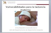 Vulnerabilidades para la lactancia materna Irma Alejandra Coronado Zarco Jefa del Departamento de Alojamiento Conjunto.