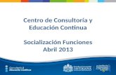 Centro de Consultoría y Educación Continua Socialización Funciones Abril 2013.