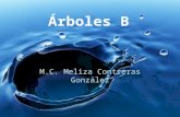 Árboles B M.C. Meliza Contreras González. 2 Eliminación de un nodo en un árbol B La eliminación de un elemento es directa si no se requiere corrección.