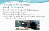 Fármacos en Anestesiología Manejo de vía aerea Intubación Orotraqueal: Indicaciones Parada cardiorespiratoria Obstrucción aguda de la vía aérea Necesidad.