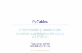 PyTables Procesando y analizando enormes cantidades de ... · PDF filetable = fileh.createTable(group, "table", Particula, "Tabla con 3 campos") ... Los tamaños de fila utilizados