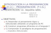 INTRODUCCION A LA PROGRAMACION (C.U.) – PROGRAMACION  · PDF fileLENGUAJE DE PROGRAMACION: ... Dev C++: Descripción de la interfaz