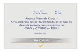 Alturas Minerals Corp. - Una empresa junior diversificada ... · PDF file(Aruntani) 1-2 Moz Au Tukari (Aruntani) 2 Moz Au Corihuami (IRL) 0.5 Moz Au Pico Macahay (Aquiline) 0.5 Moz