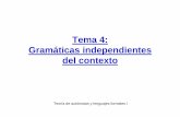 Tema4 gramaticas independientes del contextoquegrande.org/apuntes/ETIS-USC/1/TALF1/teoria/07-08/tema_4... · Se comprueba aplicando el lema del bombeo a la cadena 0 n10 ... • una