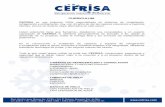 CURRICULUM CEFRISA 2016 · CEFRISA es una empresa 100% especializada en sistemas de ... DE LIMON Mtz Torre, ... PROCTER & GAMBLE EQUIPO SISTEMA DE ENFRIAMIENTO Vallejo, México. SUB