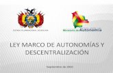 LEY MARCO DE AUTONOMÍAS Y … · Septiembre de 2010 ESTADO PLURINACIONAL DE BOLIVIA. INTRODUCCIÓN. ANTECEDENTES •El reconocimiento de las Autonomías en Bolivia encuentra su origen