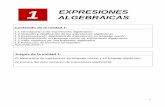 1 ALGEBRAICAS EXPRESIONES · 1.3 Representación algebraica de expresiones en lenguaje común 1.4 Representación en lenguaje común de expresiones algebraicas