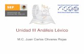 Unidad III Análisis Léxico - Departamento de Sistemas …dsc.itmorelia.edu.mx/~jcolivares/courses/ps207a/ps2_u3.pdf · Especificación de componentes léxicos • Expresiones regulares