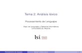 Tema 2: Análisis léxico - dlsi.ua.es · Fundamentos del análisis léxico El analizador léxico se encarga de suministrar al analizador sintáctico una serie de unidades lógicas