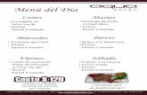 Menú del Día - aquapalaumotel.com · Pechuga de Pollo Cordon Bleu Postre Pastel ó helado Ensalada del Chef Postre pastel ó helado Jueves ... COPA MAMEY COPA CACAO $50.00 PZA.