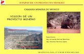 VISION DE UN PROYECTO MINERO - camimex.org.mx · Geología superficial, muestreo, etc.. ... Criterio de clasificación de los recursos minerales Reservas Balance metalúrgico Precios