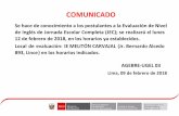 COMUNICADO - ugel03.gob.pe · COMUNICADO AGEBRE-UGEL 03 Lima, 09 de febrero de 2018 Se hace de conocimiento a los postulantes a la Evaluación de Nivel de Inglés de Jornada Escolar