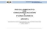REGLAMENTO DE ORGANIZACIÓN Y FUNCIONES (ROF) · del Reglamento de Organización y Funciones (ROF) de la Municipalidad, Reemplazando el Departamento de Saneamiento Básico por el