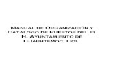 ANUAL DE ORGANIZACIÓN Y ATÁLOGO DE PUESTOS DEL …cuauhtemoc-col.gob.mx/sitio/wp-content/uploads/2016/01/Manual_de... · puestos establecidos en el organigrama de la (2012-2015)administración