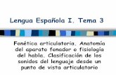 Lengua Española I. Tema I · Lengua Española I. Tema 3 Fonética articulatoria. Anatomía del aparato fonador o fisiología del habla. Clasificación de los sonidos del lenguaje