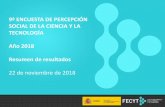 Presentación de PowerPoint · Fundación Española para la Ciencia y la Tecnología (FECYT) 9ª ENCUESTA PERCEPCIÓN SOCIAL DE LA CIENCIA Y LA TECNOLOGÍA AÑO 2018 2 1. Ficha técnica