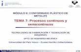 TEMA 7: Procesos continuos y semicontinuosehu.eus/manufacturing/docencia/1220_ca.pdf · 2014-01-21 · Tema 7: Procesos continuos y semicontinuos 8/16 1. Laminación Para la obtención