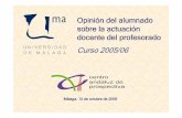Universidad de Málaga - Opinión del alumnado …...7,31 (Curso 04/05) Curso 2005/06 En 2005/06 la calificación global del profesorado de la Universidad de Málaga, aumenta un 1,6%