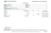 Certificado de Análisis Acetona - GUINAMA · DENSIDAD 0.791 G/ML 0.790 0.798 Normas del fabricante ACIDEZ 20 (como ac.acético) 10 PPM Normas del fabricante HUMEDAD 0.2 % 0.3 Normas