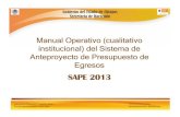 Manual SAPE 2013 - Secretaría de HaciendaSAPE 2013 Manual Operativo (cualitativo institucional) del Sistema de Anteproyecto de Presupuesto de Egresos Gobierno del Estado de Chiapas