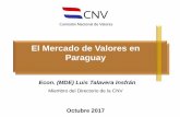 El Mercado de Valores en Paraguay - Portada Luis...Mercado de Valores “ElMercado de Valores (MV) es un canalizador del ahorro interno a objeto de ofrecer un rendimiento al inversionista;