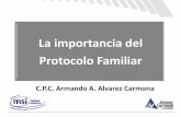 La importancia del Protocolo Familiar - Alvarez CarmonaProtocolo Familiar . 14 –Además de tratarse de un acuerdo de voluntades es un código de conducta personal y familiar –Fuerza